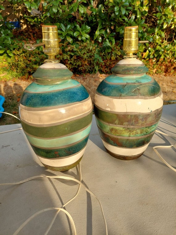Vintage Raku Pottery Set of Table Lamps Etsy