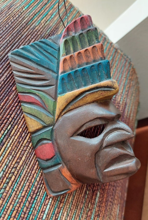 Vintage Wood Carved Peruvian Face Mask -