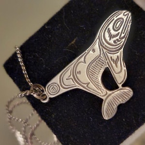 Vintage Native Design Small Killer Whale Sterling Silver Pendant