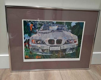 SIGNED PRINT Car-art by Sue Steele Thomas Image of BMW Z3 Roadster