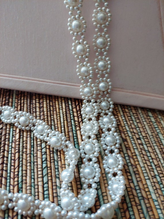 Vintage Intricate Woven Pearl Lariet Necklace wit… - image 2