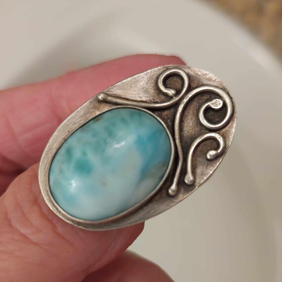 Larimar Ring Sterling Silver, Large Statement Rin… - image 2