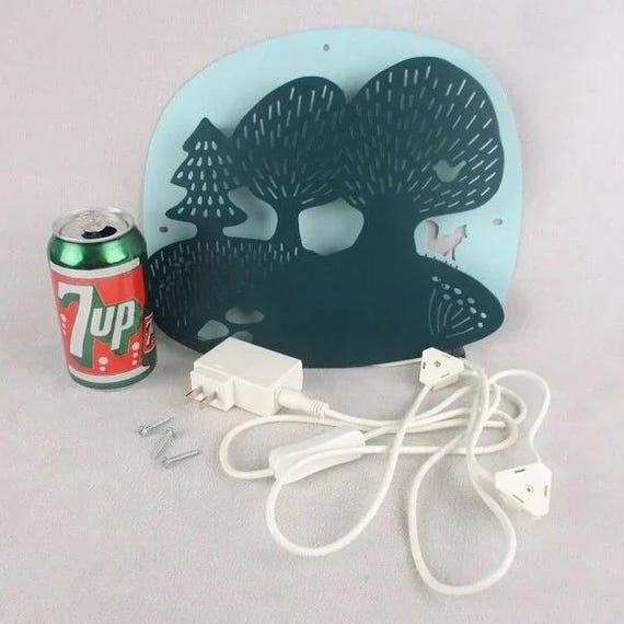IKEA Wall Lamp Night Light Turquoise Dark Forest Fox & Bird LED