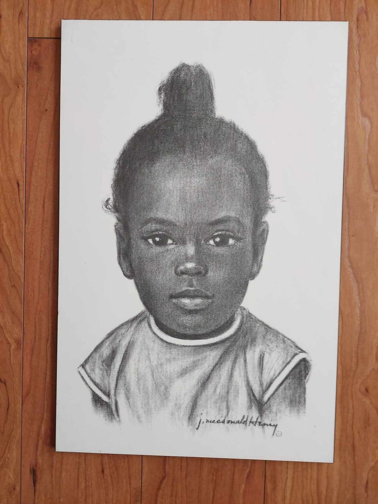 17 Inch Vintage Jamaican Child Portrait Charcoal Art Wood Block Print By Renown Artist J. Macdonald Henry