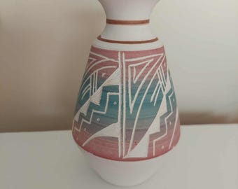 Vintage Hand Glazed and carved Navajo pottery  Vase