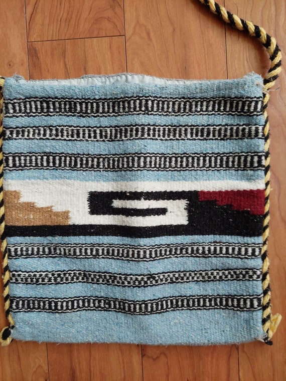 Vintage Aztec Wool Hand Made Shoulder Purse, Lined - image 7