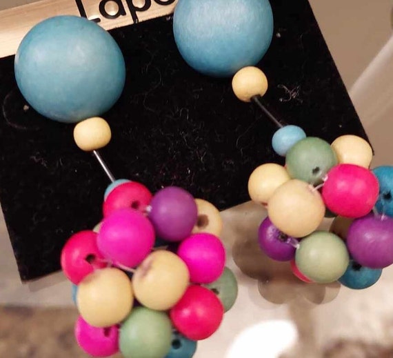 Retro Coloured Wood Ball Drop Earrings - image 5