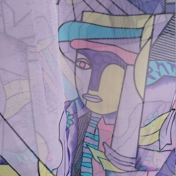 Picasso Vintage Colourful Purple and Pink Large Scarf  56" x 12 "