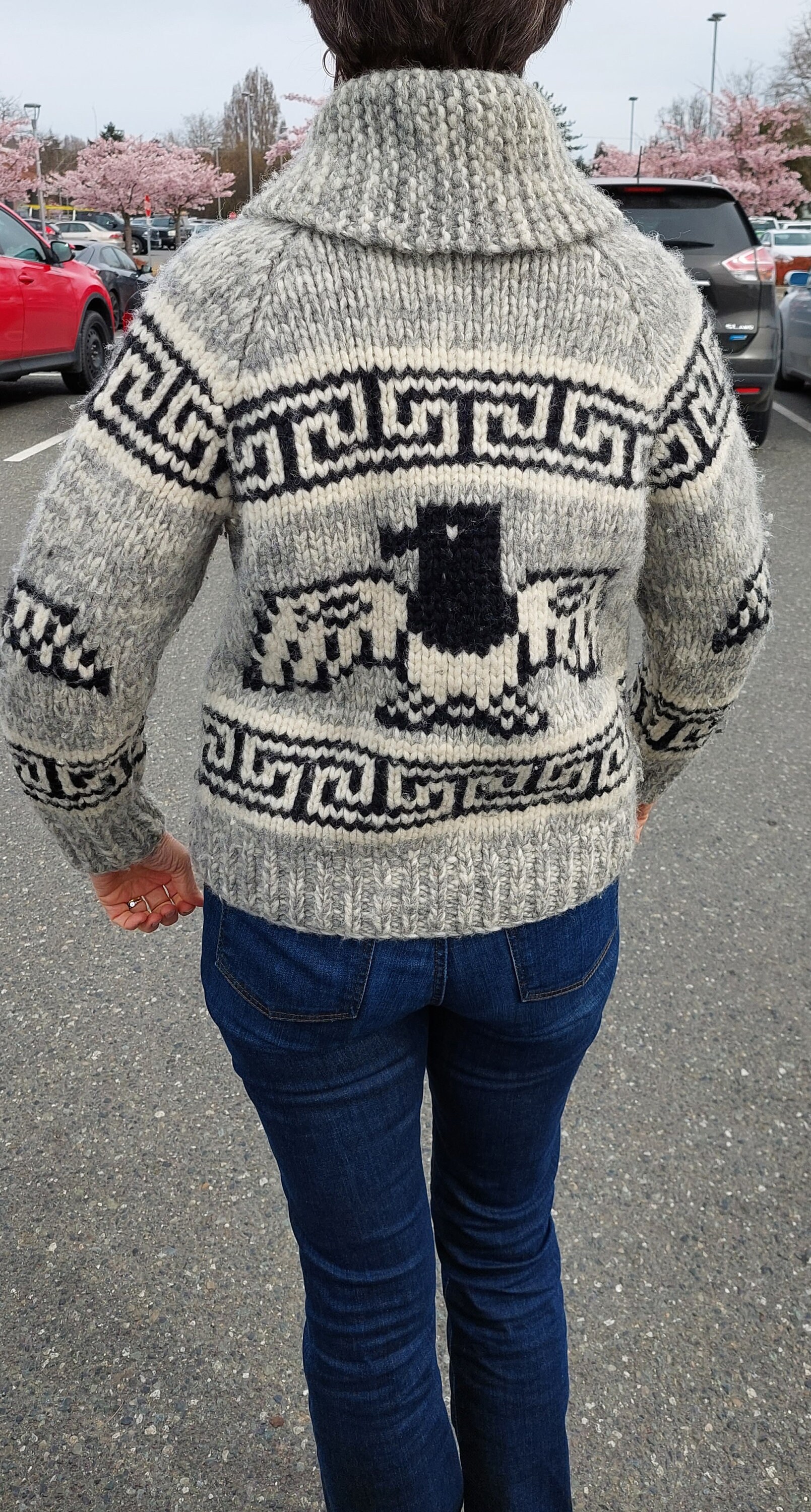 Black and Grey Hand Knit Eagle Sweater 