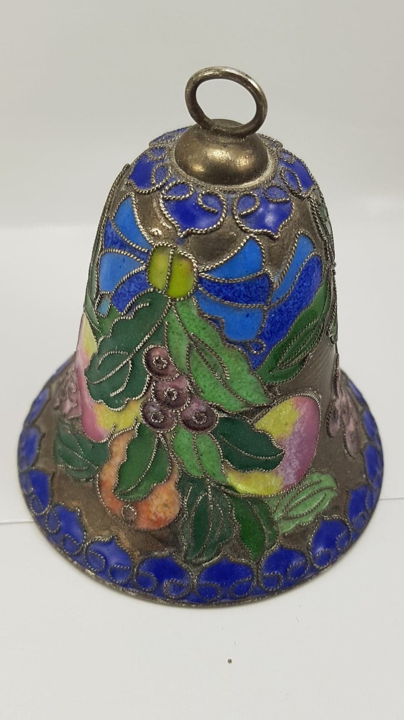 Silver Vintage Cloisonne Flower Hanging Bell Ornament