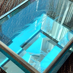 Etched Flower Glass and Brass Mirrored Jewelry Box