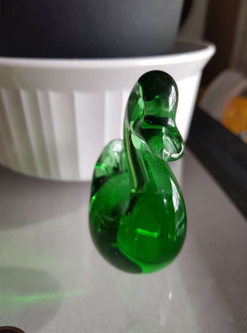 Vintage Murano Swan Green Glass Figurine