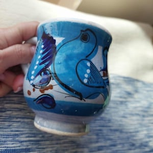 Vintage TONALA fågel Mexiko handgjord mugg, signerad, 11 cm
