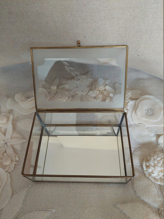 Etched Bird Glass and Brass Mirrored Jewelry Box - image 1