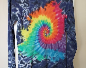 Tie Dye Hippie Purple and Rainbow Colours Heavy Cotton T Shirt-