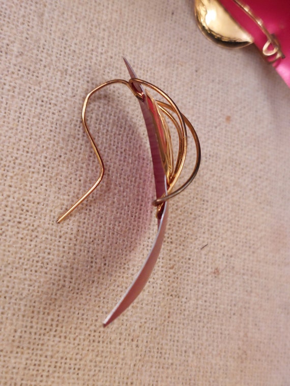Enamel Pink and Gold Artisan Made Earrings - image 6
