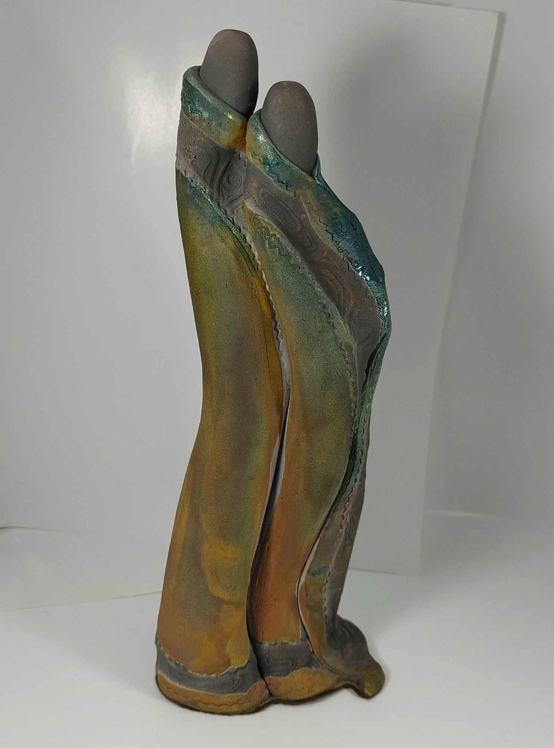 Raku SOULMATES Native Design Statue... Artisan Hand Made Clay Statue - Etsy