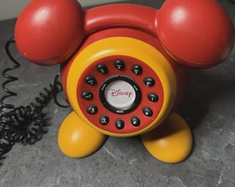 Working Vintage Disney Red and Orange Mickey Mouse Rotary Phone
