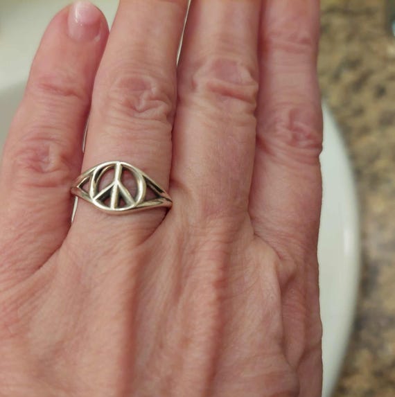 NEW STERLING Silver PEACE Sign Ring, Size 7.5, Stamped - Etsy
