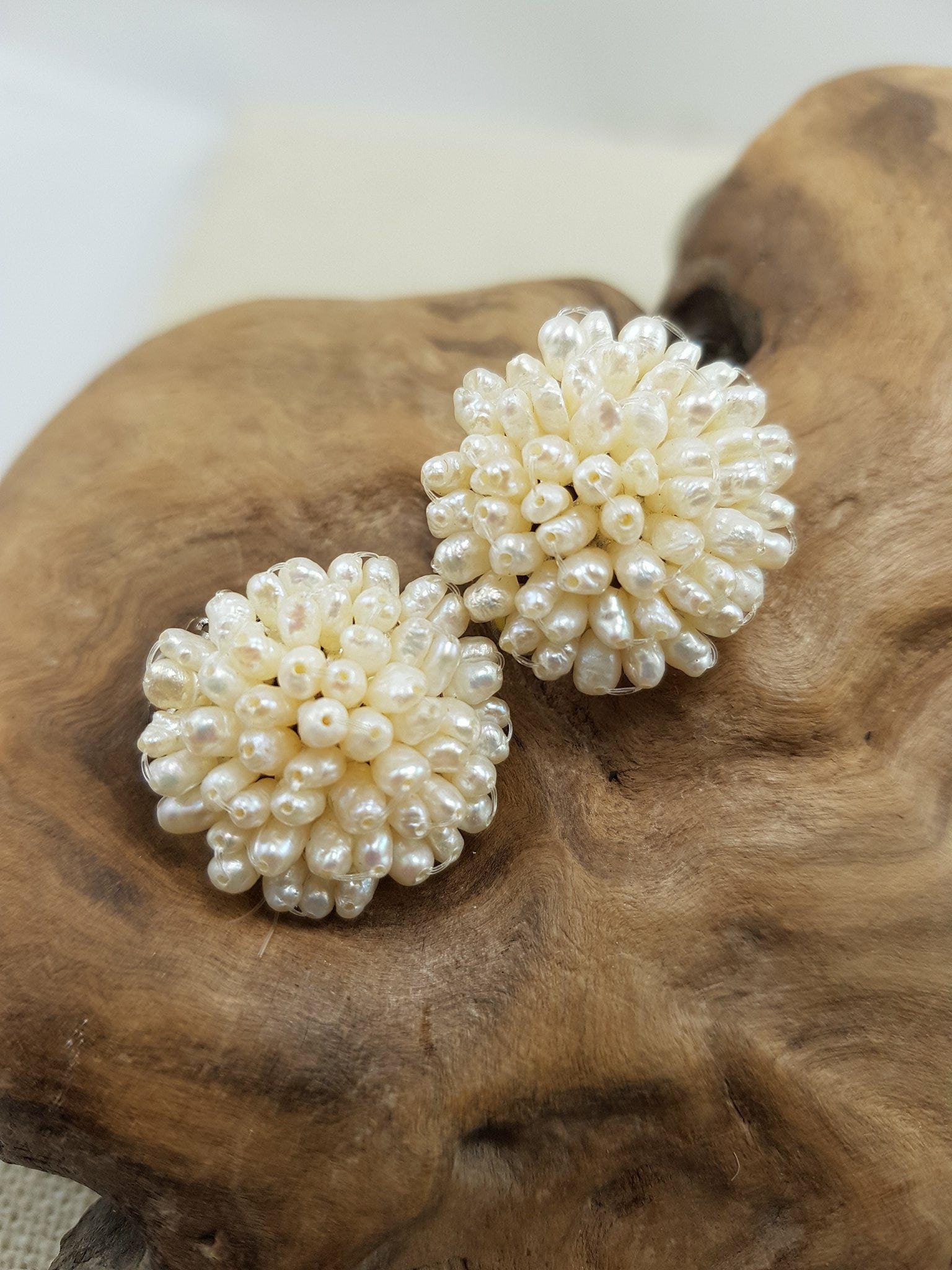 Vintage Pearl & Diamond Stud Earrings in 14K Yellow Gold – MUSH.CO