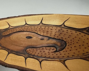 Eagle Carved Arbutus Wood Live Edge Art , Artisan Made, Signed