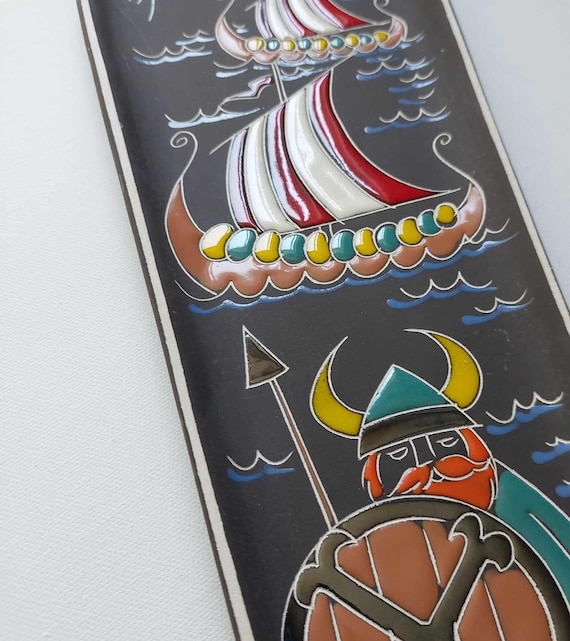 LARGE 19.75 Norwegian VIKING Ceramic Decorative Plate / Made in Norway / Scandinavian Vintage Pottery ,Hand  Signed