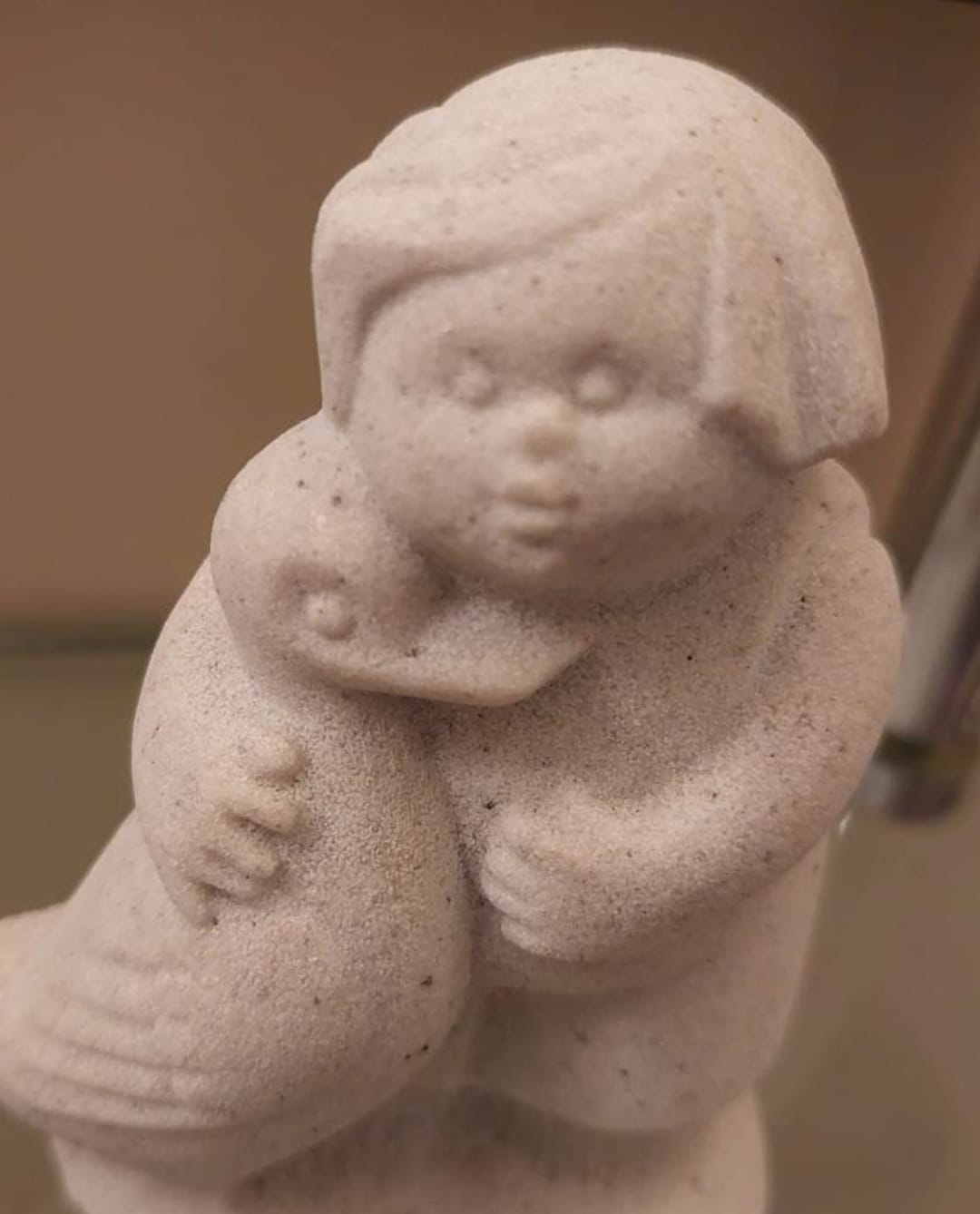 Belgium Vintage Child and Her Duck Stone Art Statue- Marbell