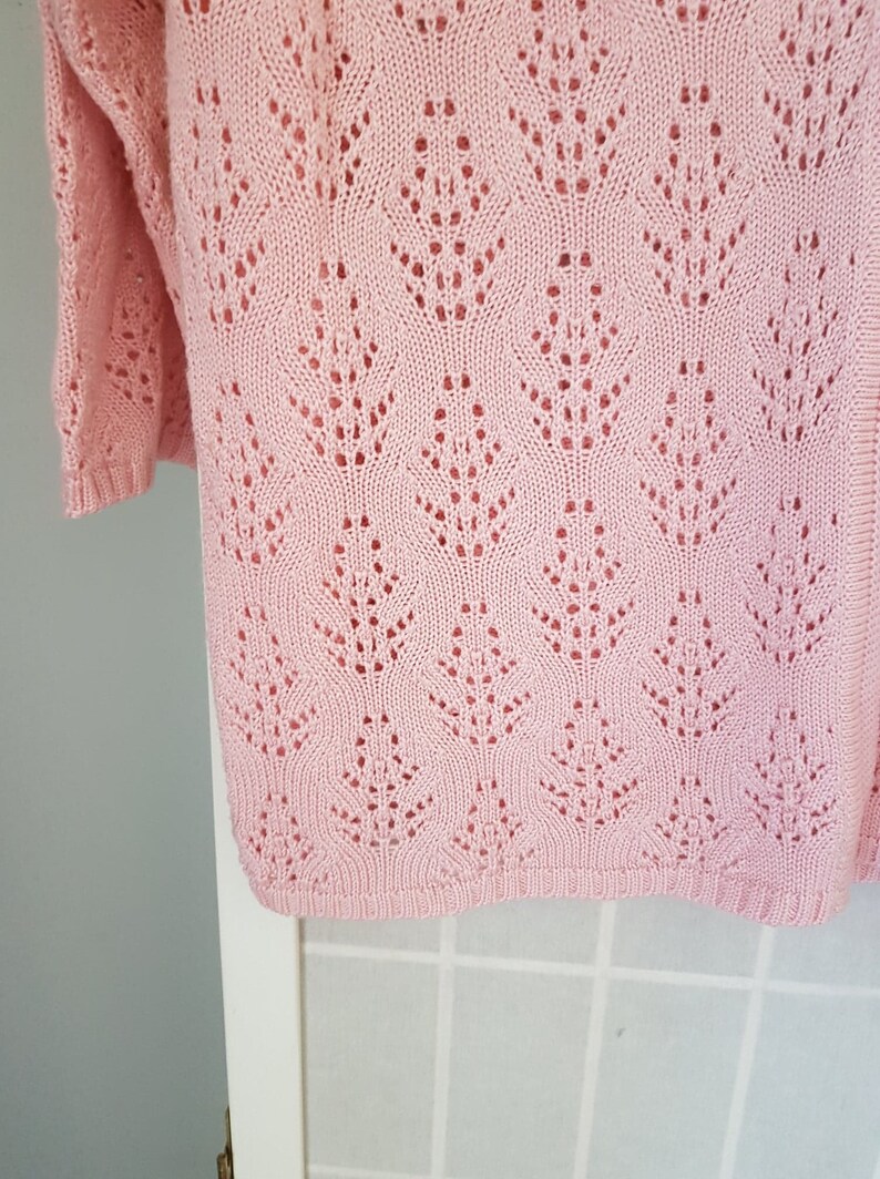 Alia Pretty Pink Crochet Open Sweater with Short Sleeves