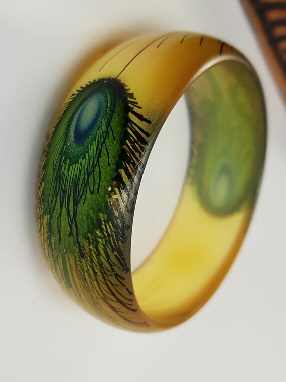 Yellow Green Peacock Vintage Lucite Bangle