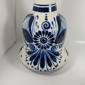 Atemberaubende Vintage Mexiko Tonala Hohe Blaue und Weiße Keramik Vase