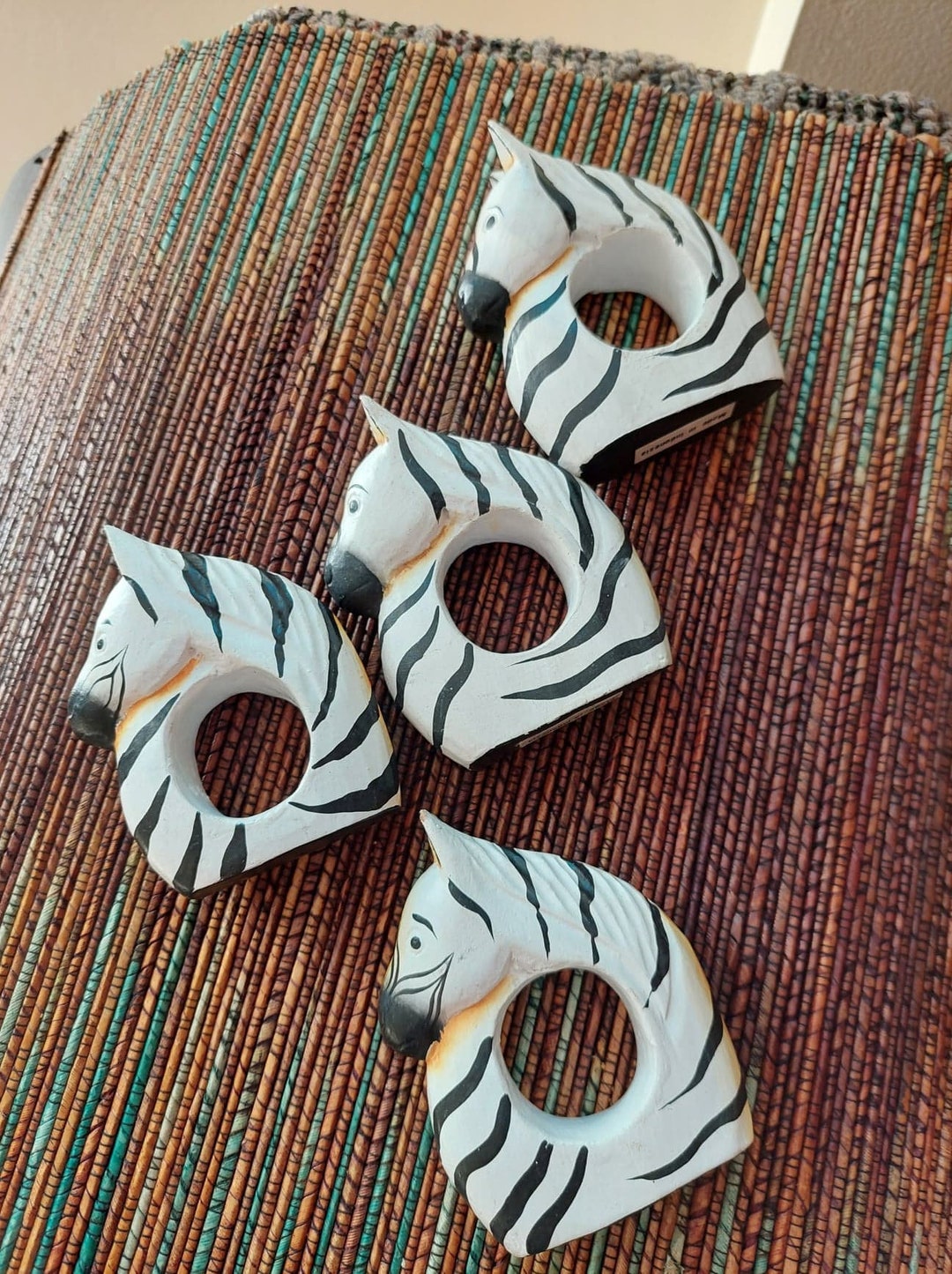 FOUR Carved Wood Zebra Napkin Rings Indonesia Etsy