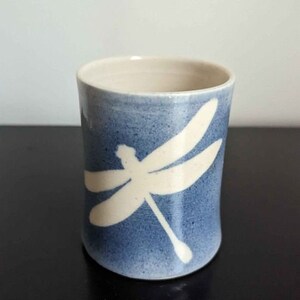 Artisan Made Clay Dragonfly Coffee Mug, Denim Blue Stoneware Mug