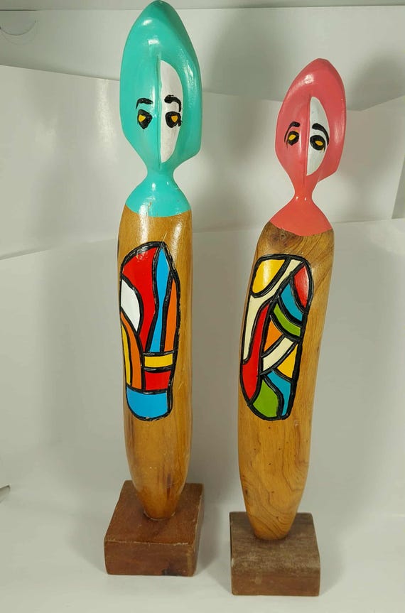 TWO Frank Coronado, Vintage Large Wooden Statues, Totem, Dominican