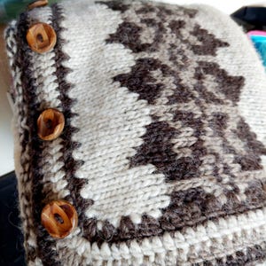 Vintage Brown, Cream and Light Brown Wool LARGE Cowichan Sweater Jacket -  Design Cowichan Sweater - Wool Jacket Warm - Hand Knit Coat -
