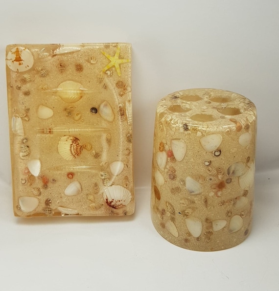 Natural Shell and Sand Inlaid Beach Bathroom Set