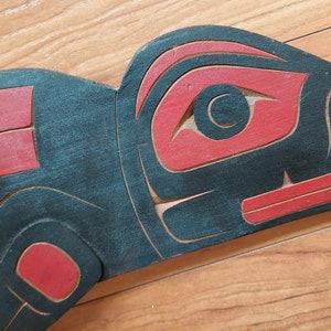 31 Inches Vintage First Nations SEAL Painted Carving , Signed,