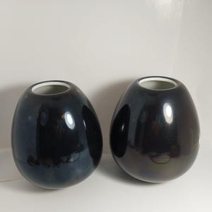TWO Black Vases,  Vintage Rosenthal Studio Line, Fritz Heidenreich  German Ceramic Pottery ,Ceramic Vase Germany 1950's Glossy Black