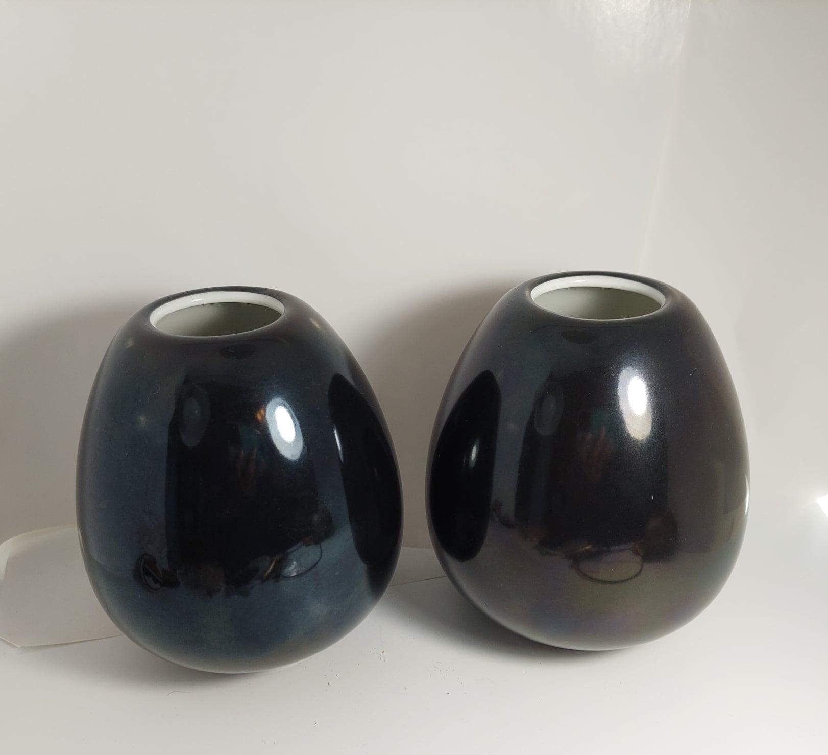 TWO Black Vases, Vintage Rosenthal Studio Line, Fritz Heidenreich German Ceramic Pottery,Ceramic Vase Germany 1950's Glossy Black