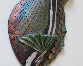 Raku Handmade Clay FISH Wall Hanging, Artist Signed, 10 Inches
