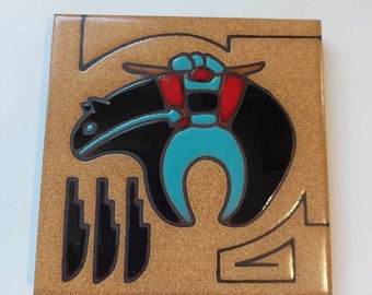 Southwest Earthware, Zuni Bear Hand Made Tile, 4 x 4 inches