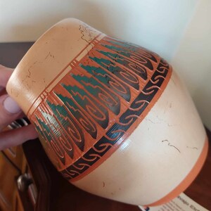 Jarrón vintage de pelo de caballo blanco y marrón tallado a mano de los nativos americanos Navajo