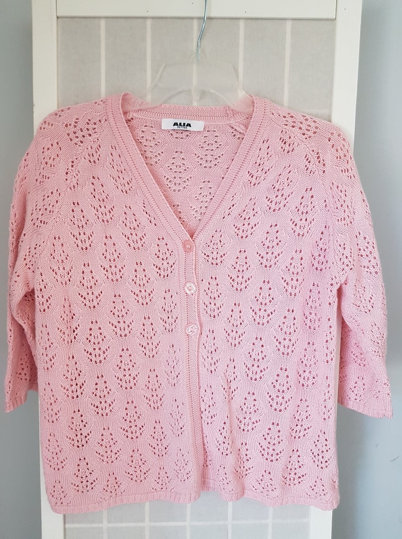 Alia Pretty Pink Crochet Open Sweater with Short Sleeves