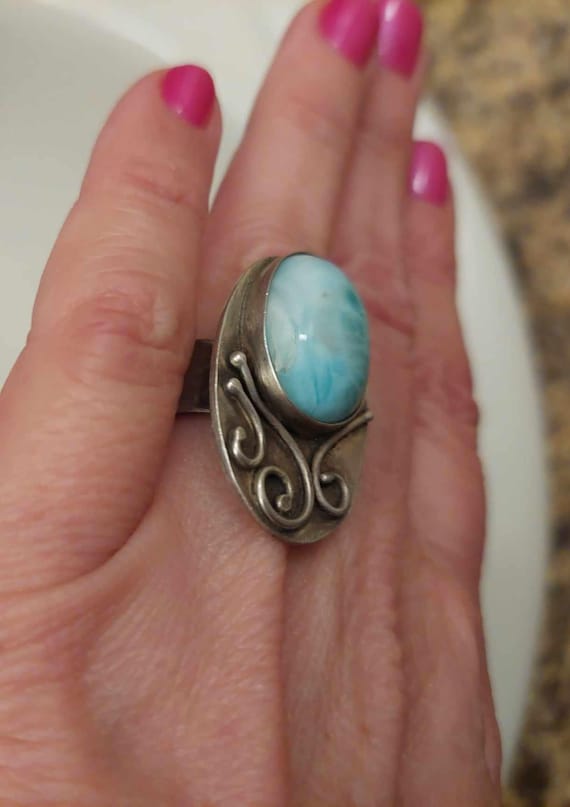 Larimar Ring Sterling Silver, Large Statement Rin… - image 4