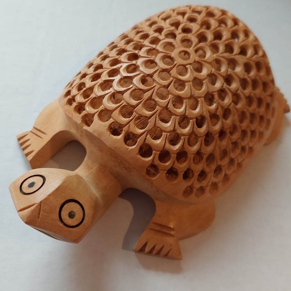 Natural hand-carved wooden Turtle sculpture, Made in India