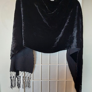 Lovely Black Velour Beaded Tassel Shawl, Scarf