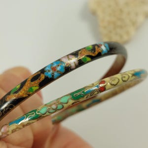 TWO Vintage Black and Yellow Cloisonne Bangles