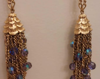 Collier lariat vintage avec chaîne en or à plusieurs rangs et pampilles avec cristaux violets, 40 pouces