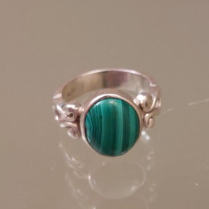 Vintage Sterling Malachit Ring, Größe 5, gestempelt