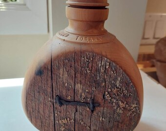 Vintage New Zealand Recyled Wood  Fence Post Bottle with Lid