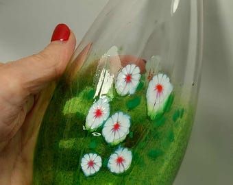 Robert Held Art Glass Vase: Iridescent Green Blue With Pearl Drip